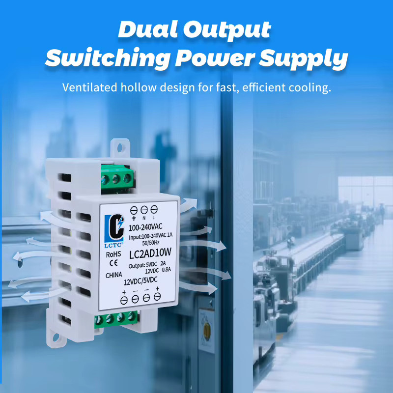 LCTC DIN-Schaltnetzteil AC100-240V Dual-Ausgang 5V/12V/24V DC-Netzteil Industrietransformator in Weiß - Bild 2