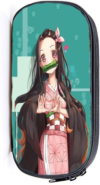 Demon Slayer Kimetsu No Yaiba Federmäppchen mit Kamado Tanjirou und Nezuko Motiv für Kinder und Studenten, buntes Anime Stiftecase aus Polyester - Bild 1