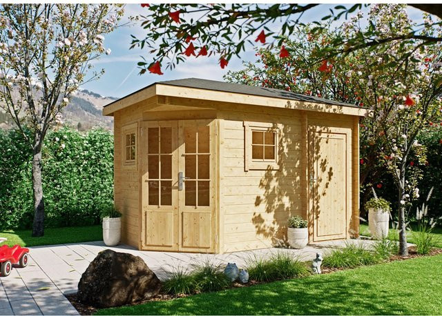 Fjordholz Gartenhaus Evelyn 1D als 5-Eck Log Cabin in Braun mit Fenster und Tür - Bild 1