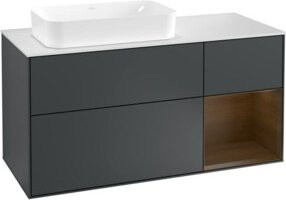 V&B Waschtischunterschrank Finion in Walnuss mit anthrazitfarbenem Lack, Breite: 120 cm, Tiefe: 50,1 cm, Höhe: 50,1 cm - Bild 1