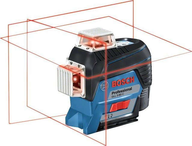 Bosch Professional GLL 3-80 C Kreuzlinienlaser in Rot und Blau mit Akku-Adapter und wiederaufladbarem Akku - Bild 1