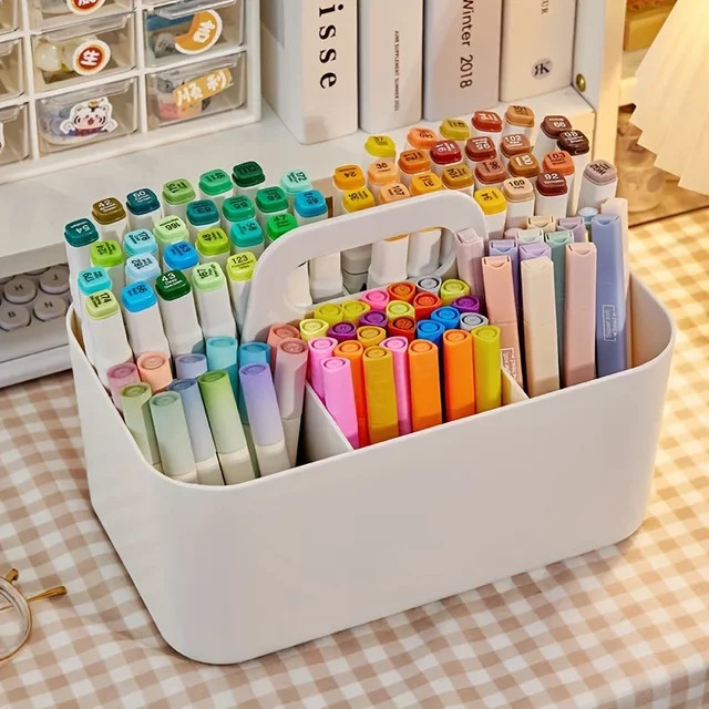 Bunter Aufbewahrungskorb aus Kunststoff mit 5 Fächern und Griff als tragbarer Büro-Schreibtisch-Organizer für Schreibwaren in Weiß und Multicolour - Bild 1