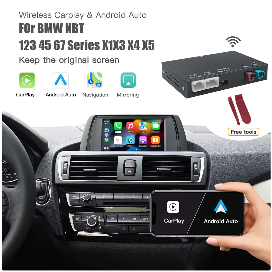 CARABC Wireless CarPlay und Android Auto Adapter für BMW NBT und CIC Systeme, Schwarz - Bild 2
