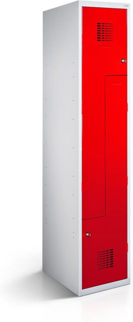 rotstahl Z-Spind mit 2 Türen in Rot und lichtgrauem Korpus, B/T/H: 40 x 50 x 180 cm - Bild 1