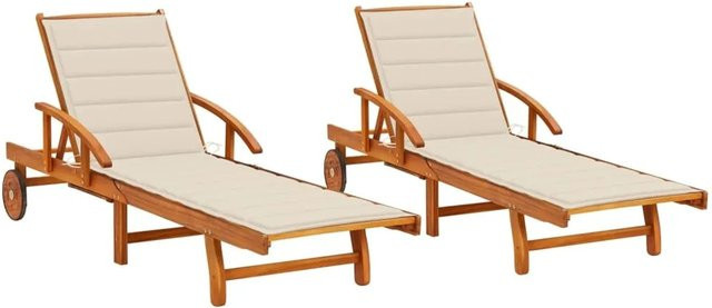 vidaXL Sonnenliegen Set aus 2 Stück aus Akazien-Massivholz mit cremeweißen Auflagen - Bild 1