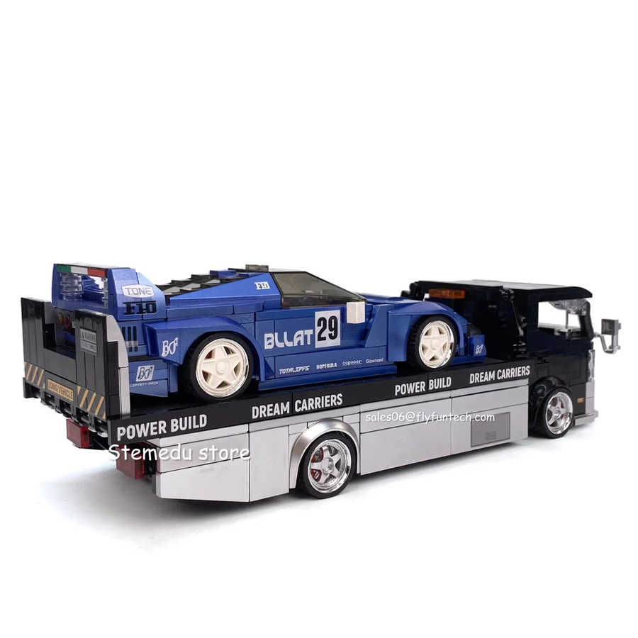 Power Built Bausteine Anhänger-LKW, blaues Sportwagen-Modell, Fahrzeuge - Bild 2