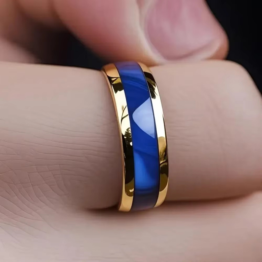 SUNFLOWERZHU Ring Edelstahl, Gold, Saphir, Unisex - Bild 3