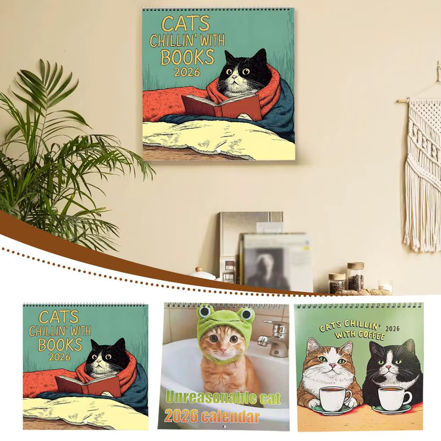 Wandkalender 2026 mit Katzenmotiven für 12 Monate, bunter Planer und Organizer für Zuhause oder Büro - Bild 3