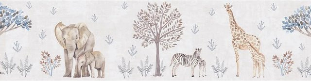 PROFHOME Kinder Tapete Tiermotiv in Creme, Beige und Grau, Vlies, matt, Breite: 0,13 m, Länge: 5,00 m - Bild 1