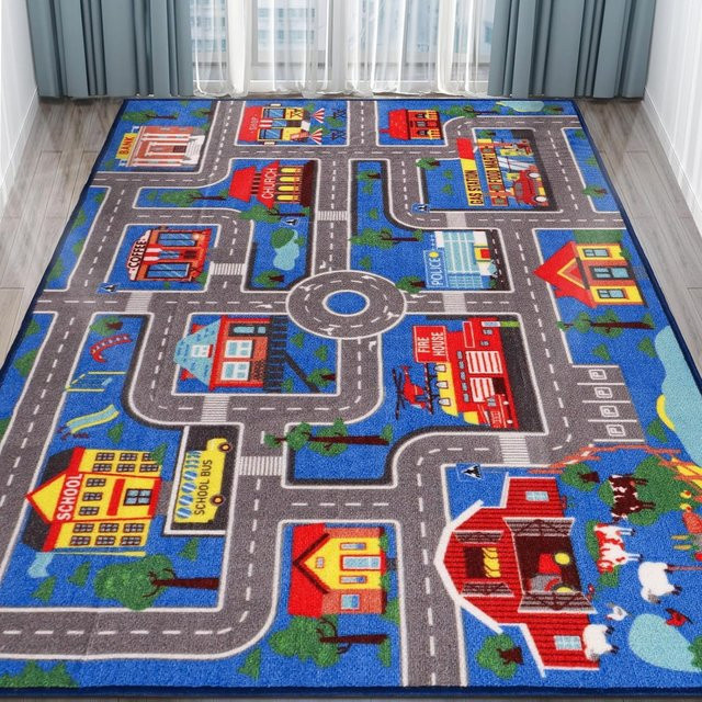 Kinder-Spielteppich mit Stadtstraßen und Schienenverkehr von Lodestar, Multicolor, B/T: 120 x 80 cm - Bild 1
