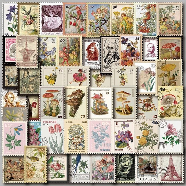 50 Stück Vintage Landschafts-Stempelaufkleber im handgezeichneten Ölgemälde-Stil von BulingBulingStickers Store, Mehrfarbig - Bild 1