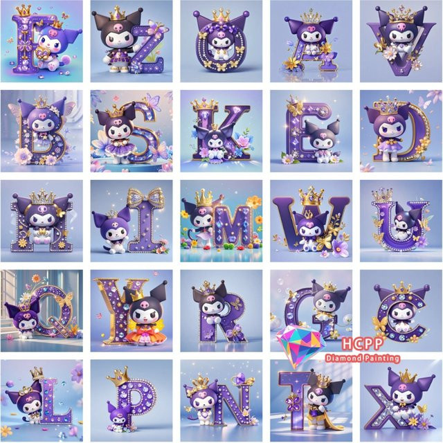 Sanrio Kuromi Crown Diamond Painting Kit, rund - Bild 1