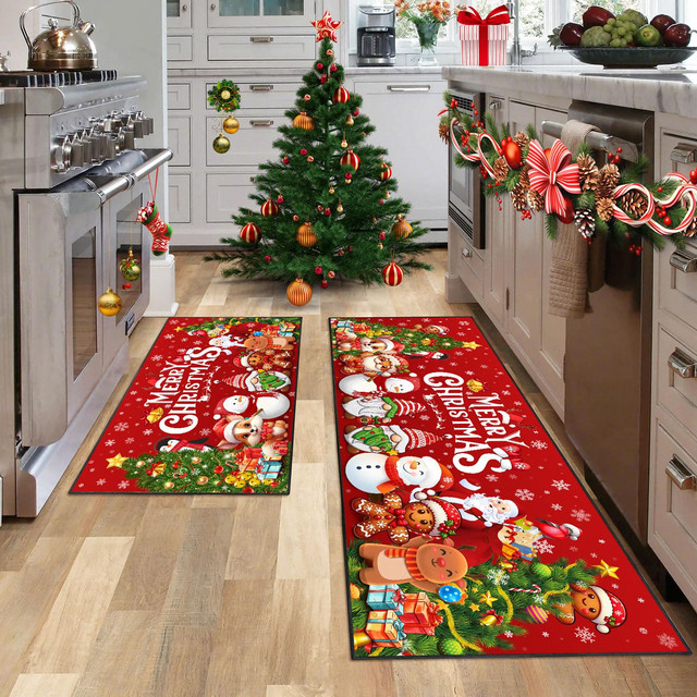 VIKAMA 2-teiliges Küchenteppich-Set mit Weihnachtsmotiv, rutschfeste Bodenmatten in Multicolor - Bild 1