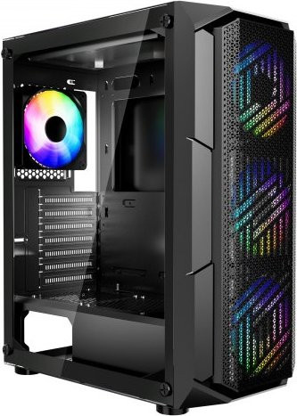 VEVOR PC-Gaming-Gehäuse Mid-Tower in Schwarz mit gehärtetem Glaspanel, hohem Luftstrom, Staubfilter, 4x 120 mm ARGB-Lüftern und Kabelmanagement, kompatibel mit ATX, M-ATX und ITX sowie USB-C, USB-A und 3,5 mm Klinke - Bild 1