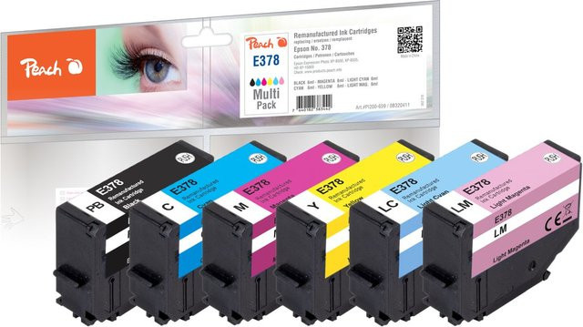 Peach Druckerpatronen Set für Epson T3788 No. 378, 6er Pack, wiederaufbereitet, Farben: Schwarz, Cyan, Magenta, Gelb und Multicolor - Bild 1