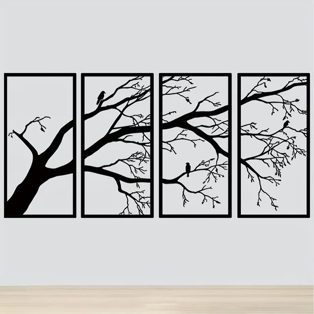 Cifbuy Baum des Lebens Metall Wandkunst Set, 4 Stück, Schwarz, Naturmotiv Wanddekoration für Innen und Außen - Bild 1