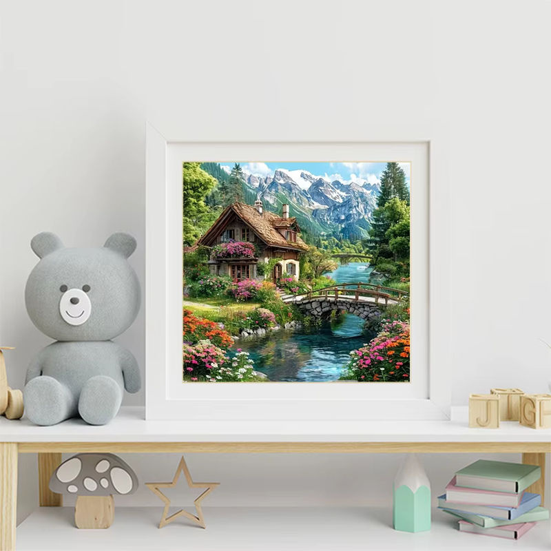 EverShine 5D DIY Diamantmalerei Haus-Landschaft mit Fluss als Stickerei-Set mit Runddiamanten und Vollquadrat-Mosaik für handgemachte Bastelprojekte - Bild 3