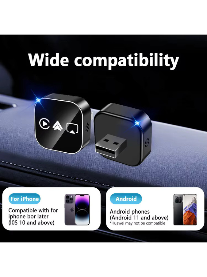 NUOYING 4-in-1 Kabelloser CarPlay Adapter mit Android Auto, Mirror Link und WiFi/Bluetooth Verbindung in Schwarz - Bild 7