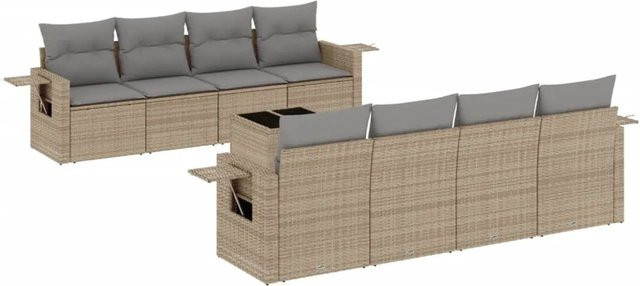 vidaXL 9-teilige Garten-Sofagarnitur aus Poly-Rattan in Beige mit Kissen und Gartentisch - Bild 1