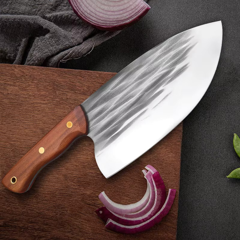 InLeung Handgeschmiedetes Küchenmesser aus Edelstahl mit Holzgriff in Silber - Bild 3