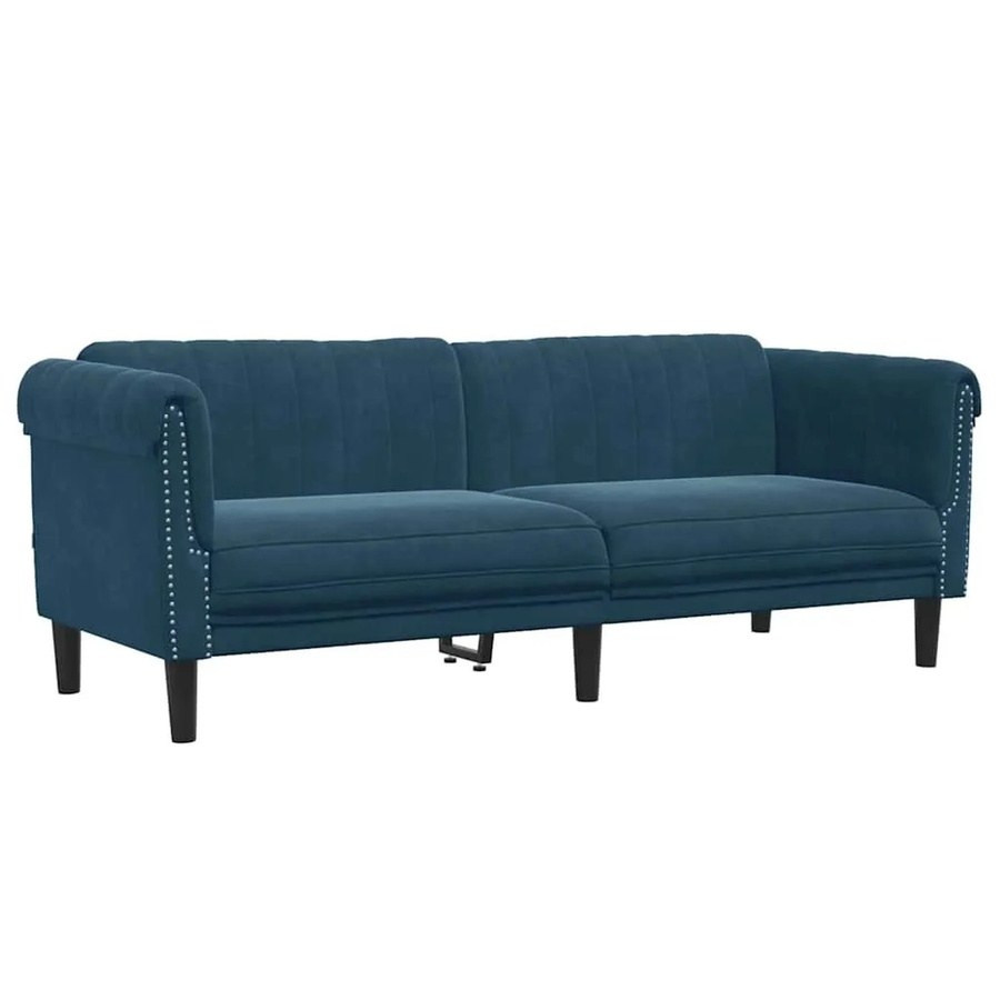 vidaXL 3-Sitzer Sofa aus blauem Samt mit Massivholzrahmen und Armlehnen, Breite: 203 cm, Höhe: 77 cm, Tiefe: 74 cm - Bild 2