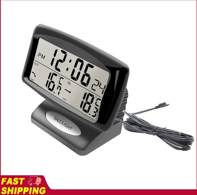 KKMOON 2-in-1 Auto-Uhr und digitales Thermometer mit hintergrundbeleuchtetem LCD-Display in Schwarz - Bild 1
