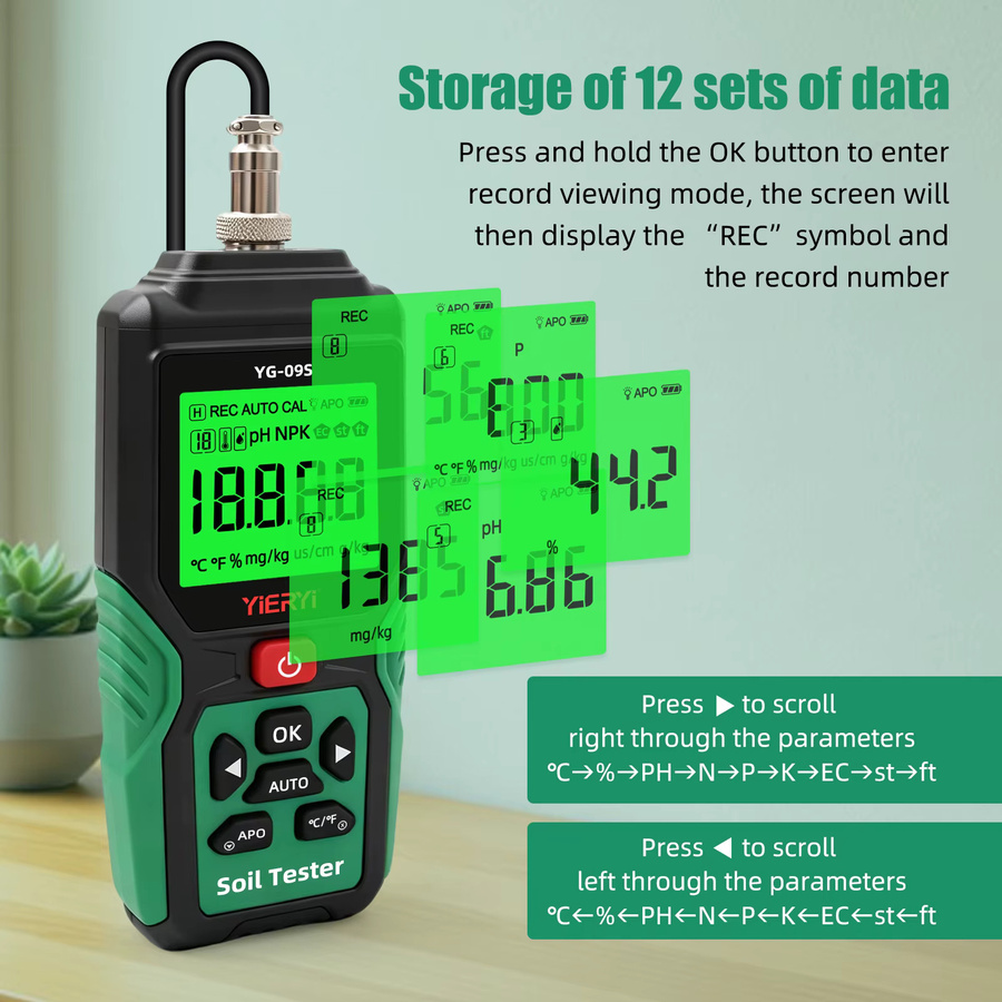 YIERYI 9-in-1 Digitaler Bodentester NPK-Sensor zur Messung von pH-Wert, EC-Wert, Temperatur, Feuchtigkeit und Salzgehalt für deinen Garten - Bild 3