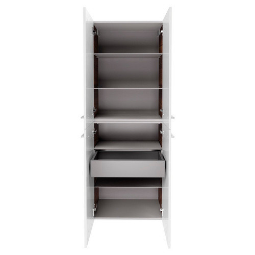 Fackelmann Doppel-Hochschrank Verona mit 4 Türen und Innenschub, Nussbaum/Weiß Hochglanz, B/T/H: 60 x 31,8 x 162 cm - Bild 2