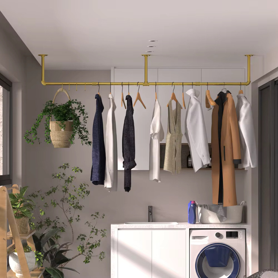 Wisfor Industrielle Kleiderstange aus Metall zur Wandmontage für das Schlafzimmer, Schwarz oder Gold, Glänzend - Bild 1