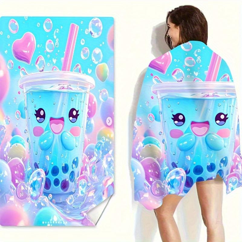 JMG Household Supplies Strandtuch mit Kawaii Boba Aufdruck in Pastellfarben aus weicher Mikrofaser, B/H: 70 x 40 cm, Multicolour - Bild 2