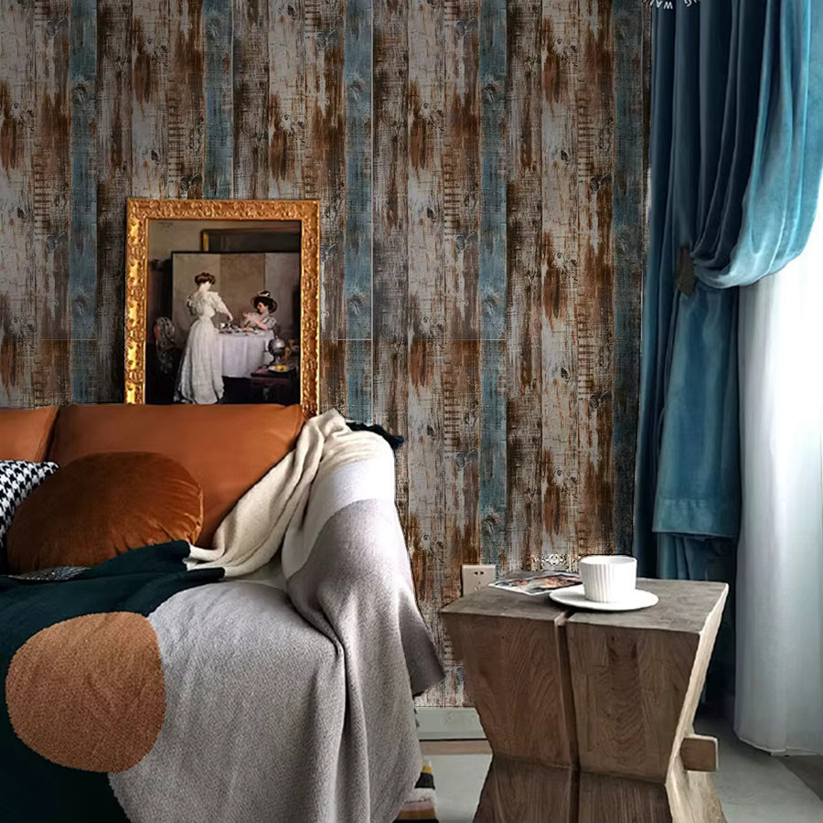 Selbstklebende Tapete mit Streifenmuster in Braun und Multicolour aus PVC für Wohnzimmer, Bar und Restaurant - Bild 4