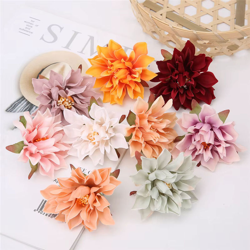 10 Stück künstliche Dahlien-Blumenköpfe von Uflower in Weiß und Mehrfarbig aus Textil für DIY Dekoration und Hochzeiten - Bild 2