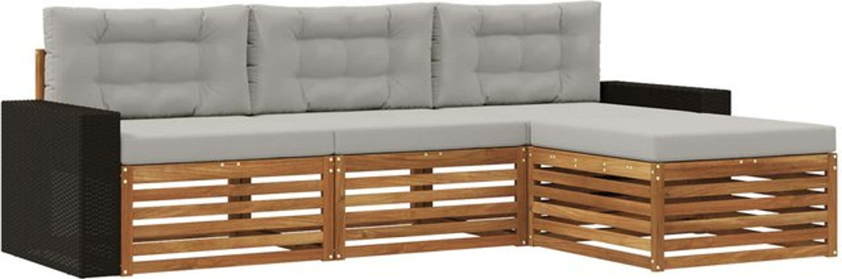 vidaXL Outdoor-Sofagarnitur aus Akazie Massivholz mit 4 Teilen in Natur und Grau mit Polyester-Polstern - Bild 1
