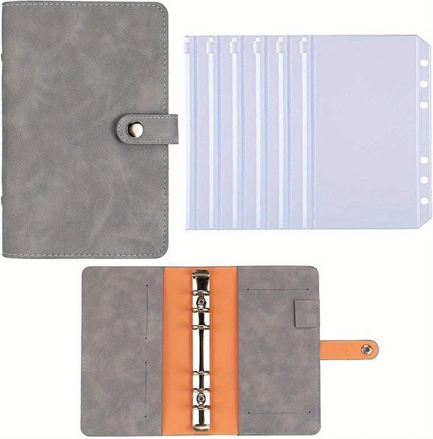 Love Home Garden A6 Budget Binder Planer aus PU-Leder mit 6-Loch-Ringbindung in Grau - Bild 1