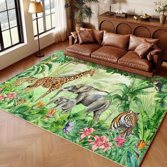 Karpetti Kinderteppich Dschungeltier Cartoon, rutschfester Spielteppich für Wohnzimmer und Schlafzimmer, B/T: 160 x 230 cm - Bild 1