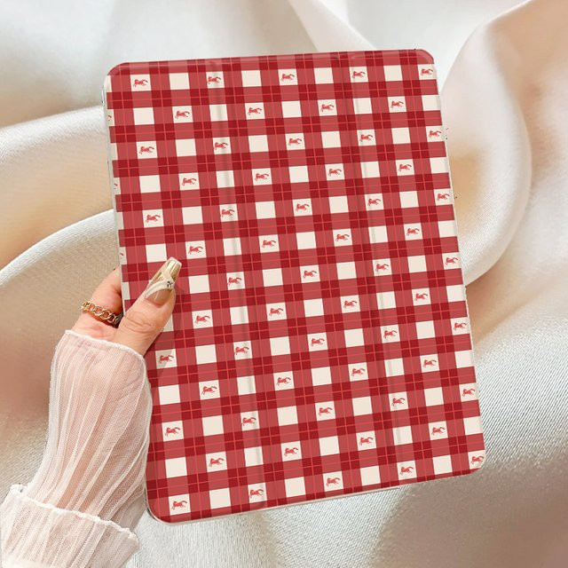 Apple iPad Pro und iPad Air Hülle im Retro-Rot karierten Pony-Design - Bild 1