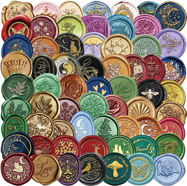 Wachssiegel-Aufkleber, 64-teiliges Set, multicolor - Bild 1
