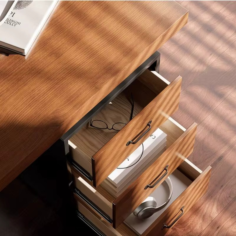 ZHIO Moderner Schreibtisch aus Holz mit Schubladenelement in Braun Matt - Bild 3