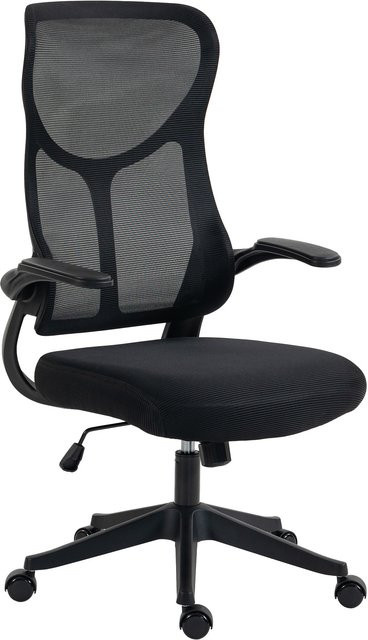 HOMCOM Ergonomischer Bürostuhl Schwarz mit klappbaren Armlehnen, atmungsaktivem Netz und Wippfunktion - Bild 1