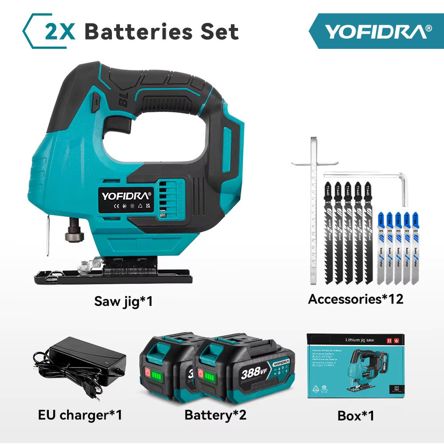 YOFIDRA Bürstenlose elektrische Stichsäge mit 3800 RPM, Infrarot-Laser und 12 Sägeblättern, kabellose Kurvensäge für Makita 21V Akku - Bild 6