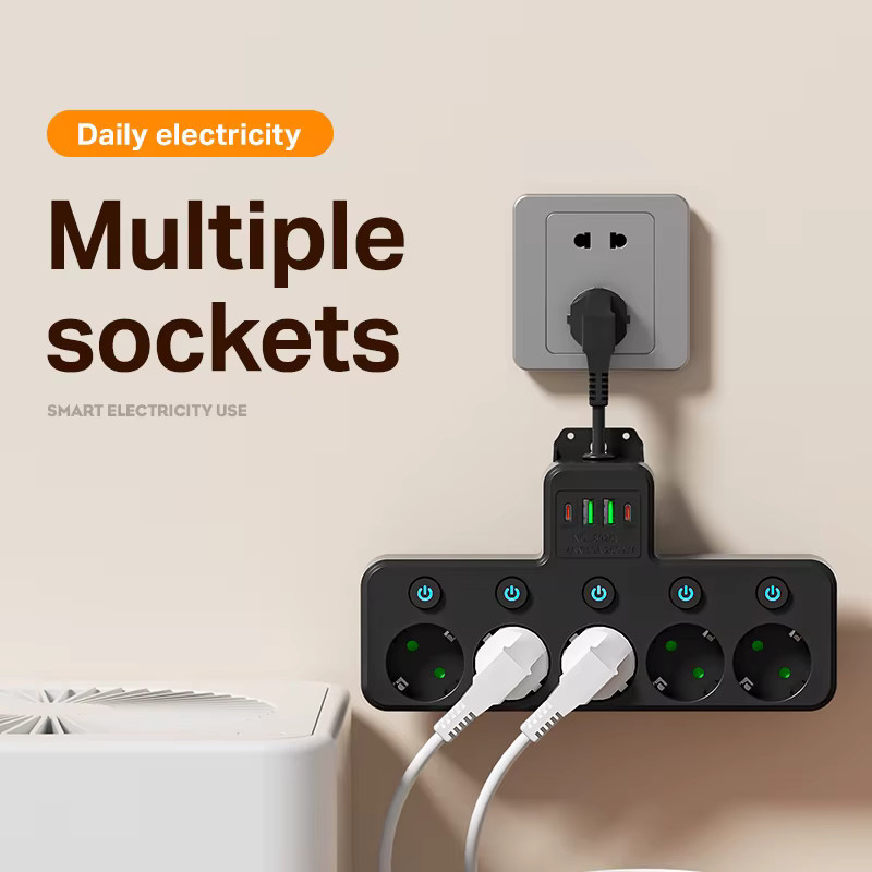 Szaoju Steckdosenleiste in Weiß mit 4/5-fach Mehrfachsteckdose, EU-Stecker und 2 USB-Anschlüssen inklusive Schalter - Bild 2