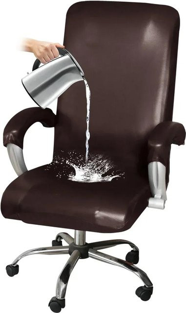 Yiran Furniture Sesselbezug aus Stretch-PU-Leder in Braun mit Armlehnenbezug, wasserabweisend und XL für Computerstühle und Bürostühle - Bild 1