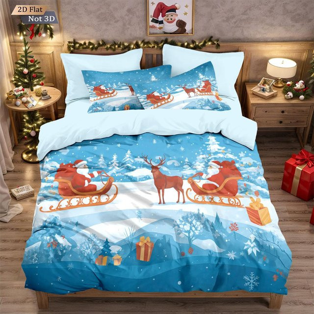 3-teiliges Bettwäscheset von Lodestar mit Weihnachtsmann-Print, Single-Set mit verstecktem Reißverschluss, B/H: 135 x 200 cm - Bild 1