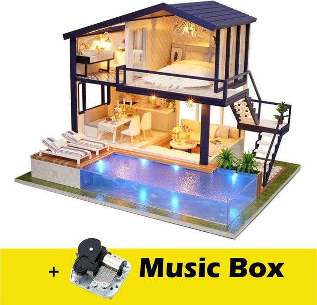 Wucifang Bags DIY Miniatur-Puppenhaus mit Möbeln, Holzhaus Spielzeug, ab 6 Jahren - Bild 1