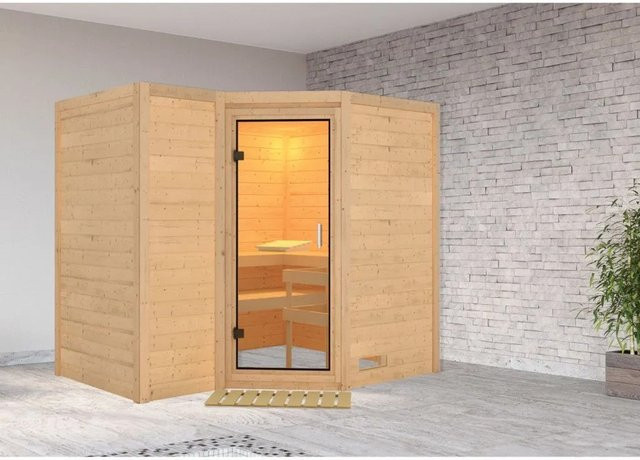Karibu Innensauna Betty aus Fichtenholz in Anthrazit und Beige, Wandstärke: 40 mm, B/T/H: 209 x 184 x 236 cm - Bild 1