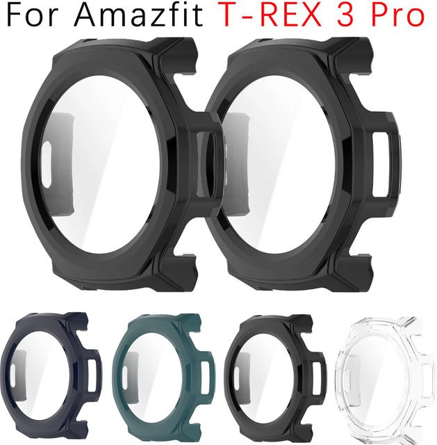 OAKCHARM Displayschutzfolie und Glasgehäuse für Amazfit T-REX 3 Pro, 44 mm, Schwarz - Bild 1