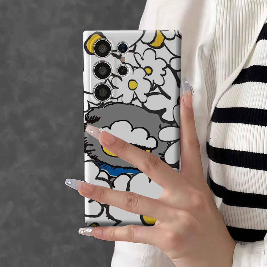Graue Handyhülle mit Katzen-Blumen-Design für Samsung Galaxy S25 Ultra, S24 und S23 Ultra Plus, glänzende Doppelschicht-Rückabdeckung - Bild 2