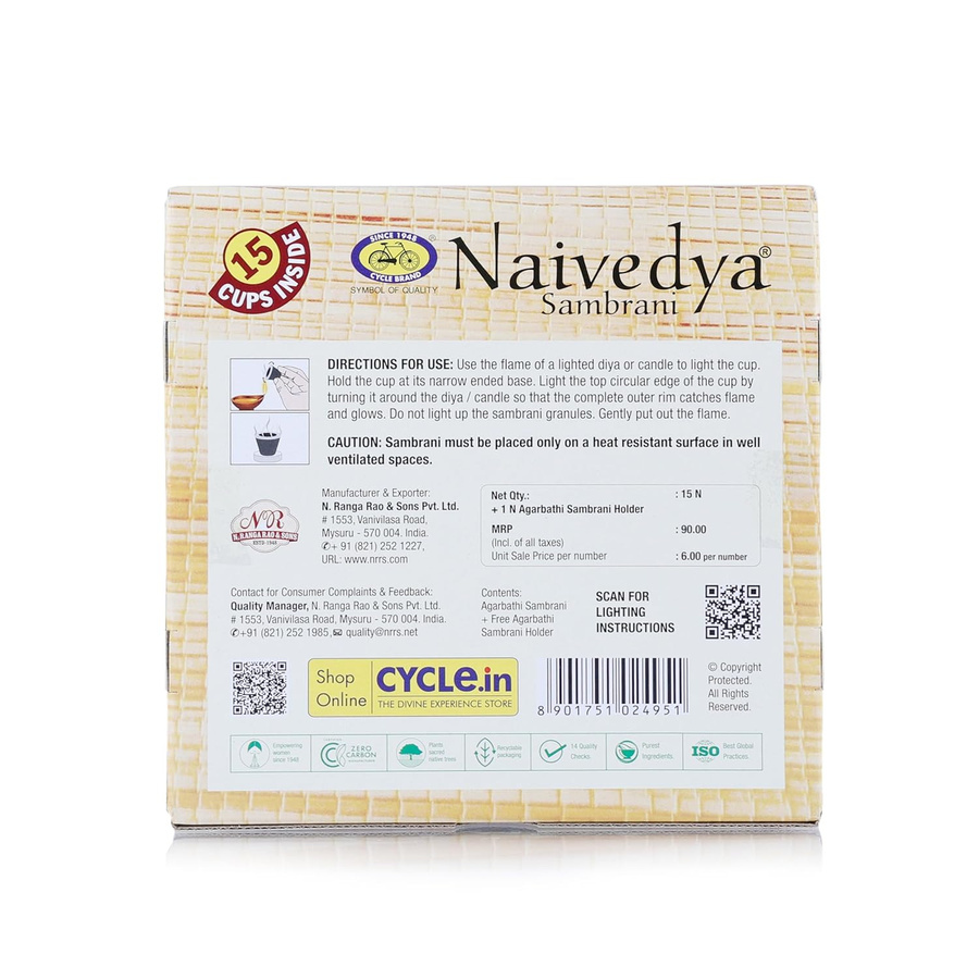 Cycle Pure Naivedya Sambrani Dhoop-Becher mit Guggal-Havan-Kegeln, 3 Packungen à 15 Tassen (insgesamt 45 Stück) - Bild 2