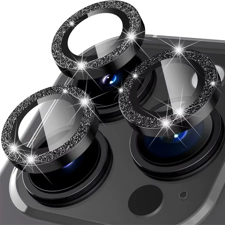 Glitzer-Diamant-Strass Kamera-Schutz aus gehärtetem Glas für Apple iPhone 17 Pro Max, 16, 15, 14, 13 in Silber - Bild 2