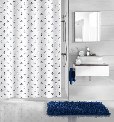 Kleine Wolke Duschvorhang Anchor mit Schiffsanker Motiv in Dunkelblau und Weiss, B/H: 180 x 200 cm - Bild 1